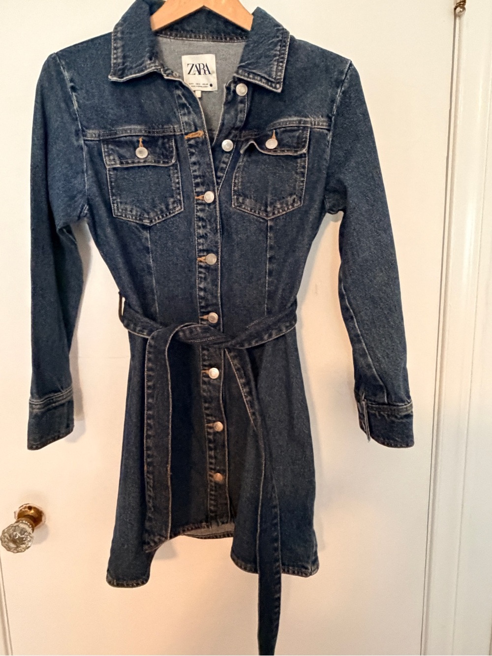 Zara Indigo Denim Jacket Dress with Belt